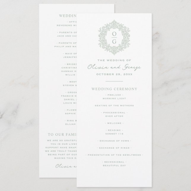 Elegante Hochzeit im Erbsengrün-Stil Programm (Vorne/Hinten)