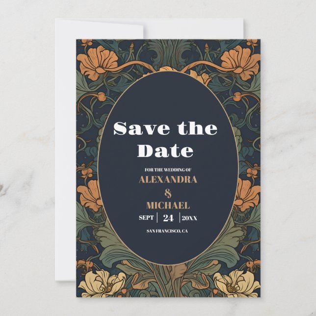 Elegante Hochzeit im floralen Jugendstil Save The Date (Vorderseite)
