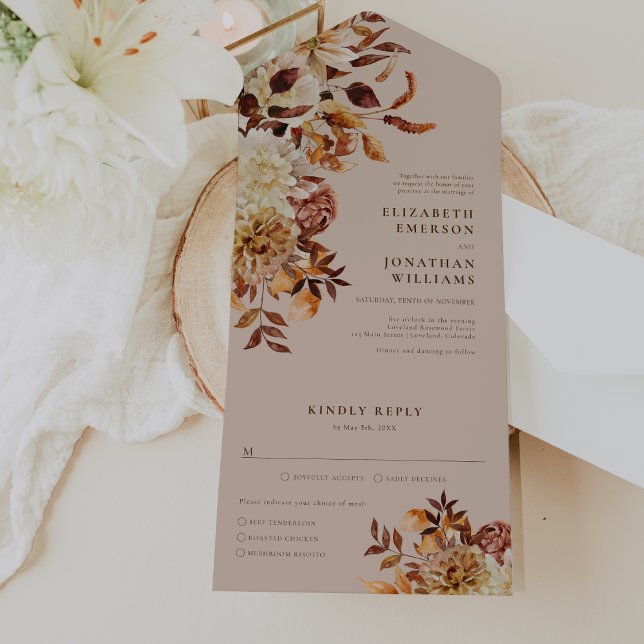 Elegante Hochzeit im Herbst All In One Einladung (Elegant Fall Floral Wedding All In One Invitation by Painted Paperie
)