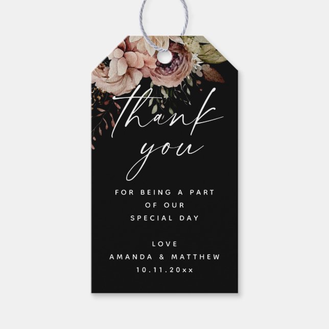 Elegante Hochzeit im Herbst | Black Boho Floral Vi Geschenkanhänger (Vorderseite)