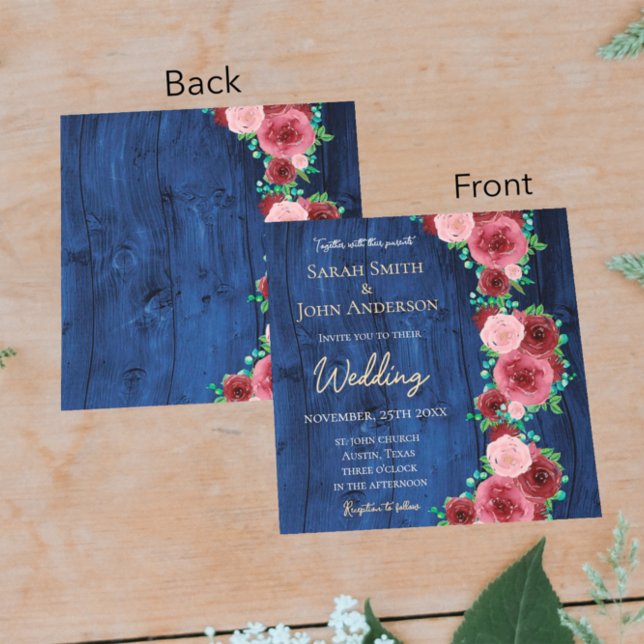 Elegante Hochzeit im Herbst der Marine und Burgund Einladung (Von Creator hochgeladen)