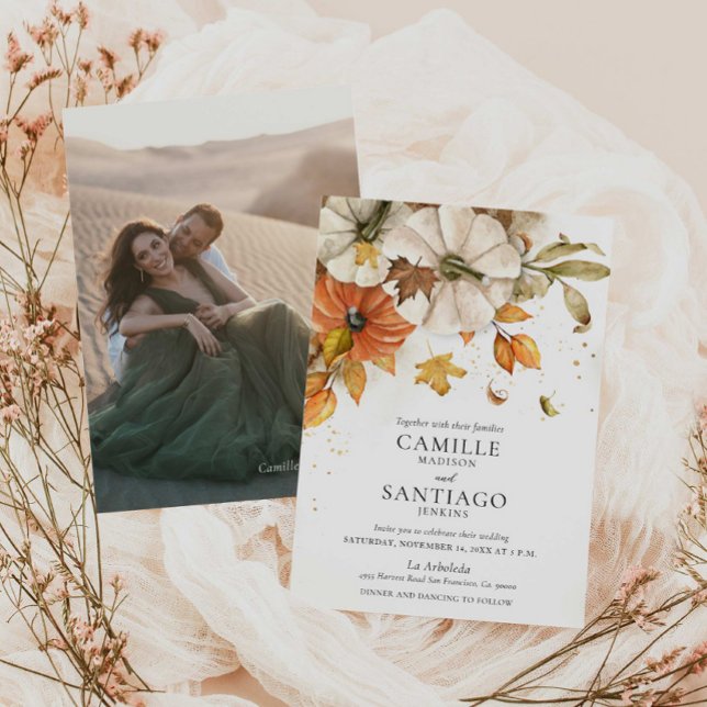 Elegante Hochzeit im Herbst Einladung (Elegant Fall Photo Wedding Invitation)