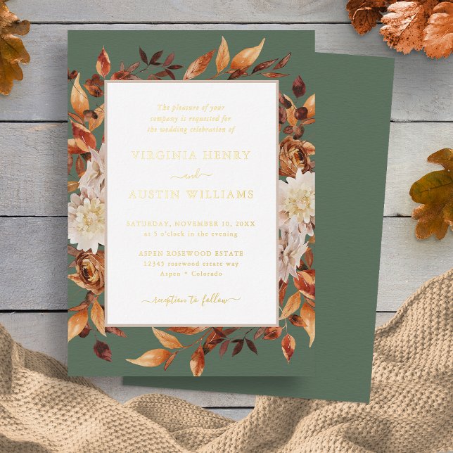 Elegante Hochzeit im Herbst Folieneinladung (Elegant Fall Floral Wedding Foil Invitation by Painted Paperie
)