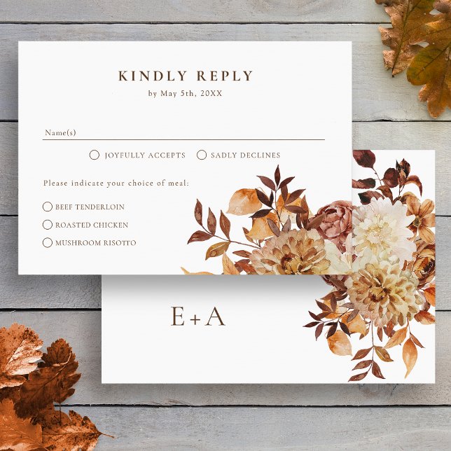 Elegante Hochzeit im Herbst RSVP Karte (Elegant Floral Fall Wedding RSVP Card back Monogram by Painted Paperie
)