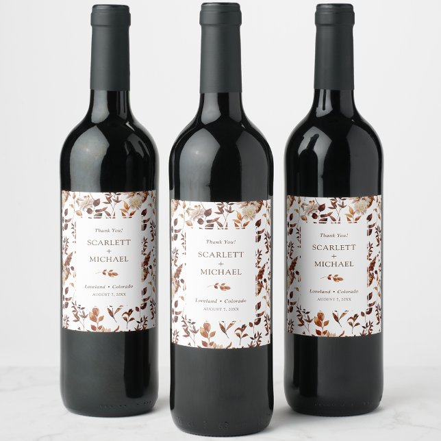 Elegante Hochzeit im Herbst Weinetikett (Elegant Fall Floral Wedding Wine Label by Painted Paperie
)