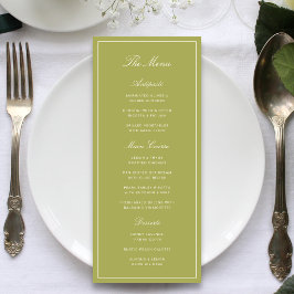 Elegante Hochzeit im Oliven Grün Schriftstil Menükarte