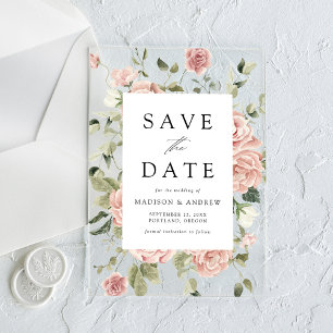 Elegante Hochzeit im Rosengarten - Save-the-Date Acryleinladungen