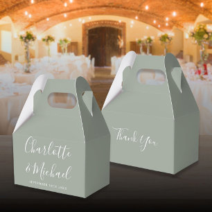 Elegante Hochzeit im Schriftzug-Stil in Salbeigrün Geschenkschachtel