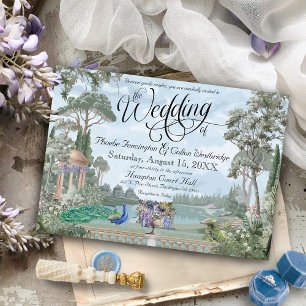 Elegante Hochzeit im viktorianischen Pfauen-Garten Einladung