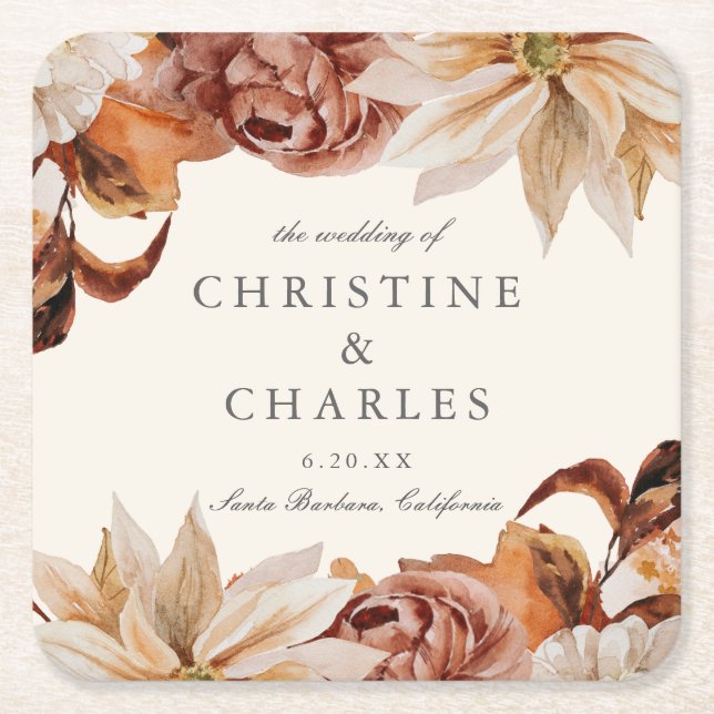 Elegante Hochzeit im Wasserfall im Herbst Rechteckiger Pappuntersetzer (Vorderseite)