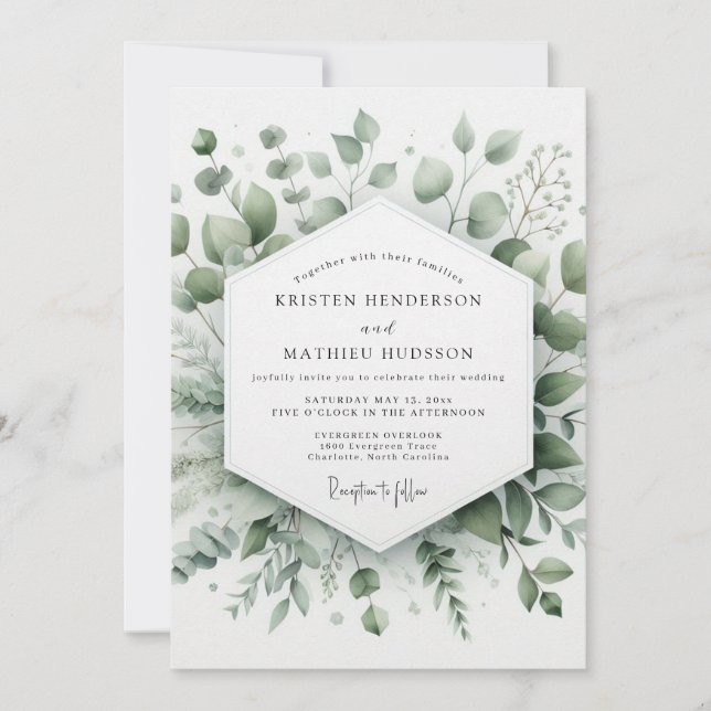 Elegante Hochzeit im Zeichen des Salbeis Einladung (Vorderseite)