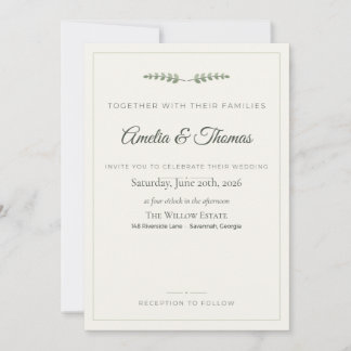 Elegante Hochzeit im Zeichen von Salbeigrün und Eu Einladung