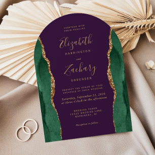 Elegante Hochzeit im Zeichen von Smaragdgrün, Gold Einladung