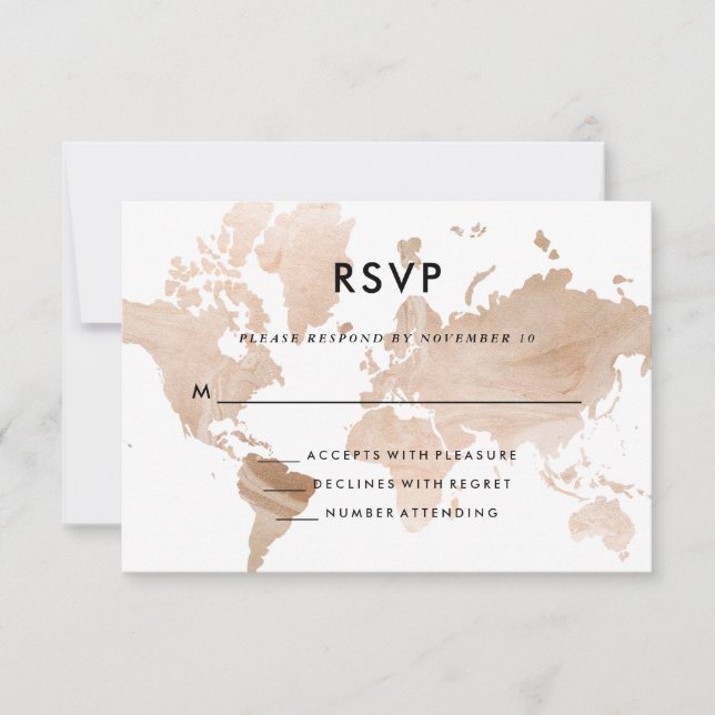 Elegante Hochzeit | Imitate Gold Map RSVP Karte (Vorderseite)