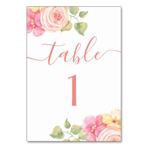 Elegante Hochzeit in Aquarellfarbe Rosa Blütenblüt Tischnummer