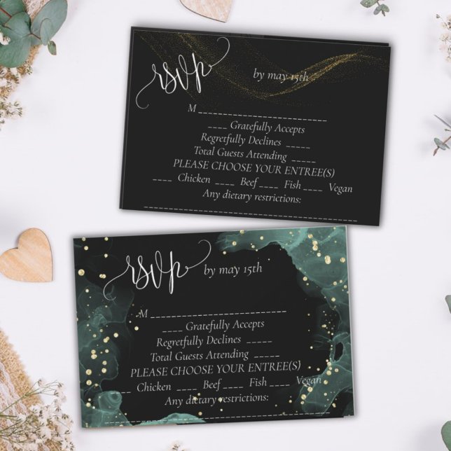 Elegante Hochzeit in Blau, Grün, Gold RSVP Karte (Von Creator hochgeladen)