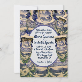 Elegante Hochzeit in Blau und Weiß der Chinoiserie Einladung