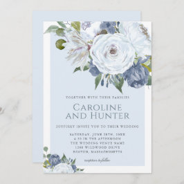 Elegante Hochzeit in Blau und Weiß Einladung