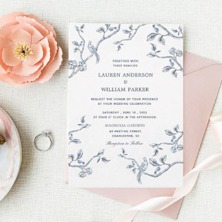 Elegante Hochzeit in Blauen und Weiß Einladung