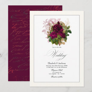 Elegante Hochzeit in Burgund, Gold und Blush Einladung