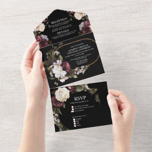 Elegante Hochzeit in Burgund und Rosa All In One Einladung