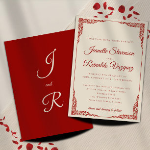 Elegante Hochzeit in Chic Deep Red und Elfenbein i Einladung