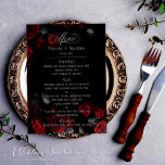 Elegante Hochzeit in Custom Black and Red Floral Menükarte<br><div class="desc">Treten Sie ein in eine Welt der Eleganz mit unserem Custom Black and Red Floral Wedding Menu. Dieses Menü ist eine perfekte Mischung aus klassischem Design und modernen Details, die Ihre Speisen bereichern. Eine atemberaubende Kombination aus schwarzem und leidenschaftlichem Rot macht dieses Menü zu einer unvergesslichen Ergänzung zu Ihrem besonderen...</div>