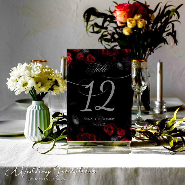 Elegante Hochzeit in Custom Black and Red Floral Tischnummer (Von Creator hochgeladen)