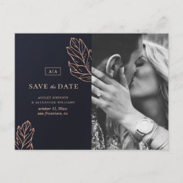 Elegante Hochzeit in Gold. Blau Save the Date Postkarte