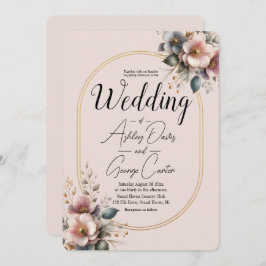 Elegante Hochzeit in Rosa, Blau und Creme Einladung