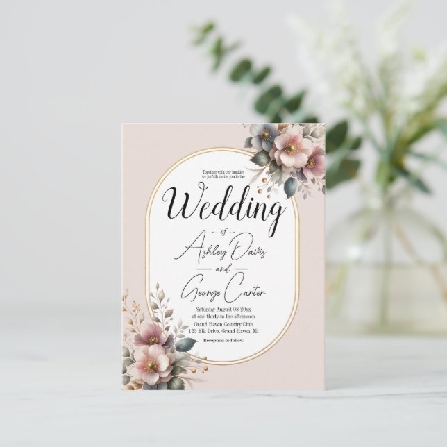 Elegante Hochzeit in Rosa, Blau und Creme Postkarte (Stehend Vorderseite)