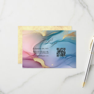Elegante Hochzeit in Rosa, Blau und Gold RSVP Karte