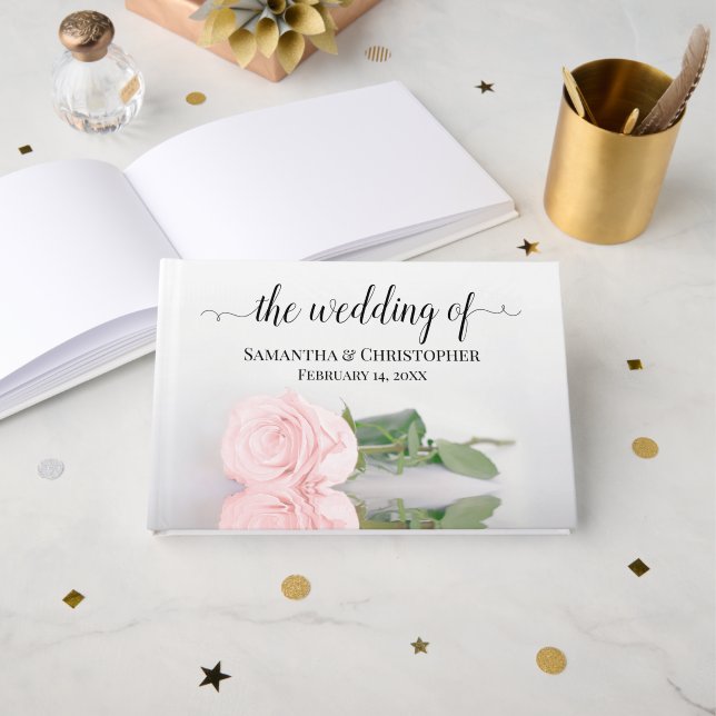 Elegante Hochzeit in Rosa Rosa mit einem langen St Gästebuch (Vorderseite Offen)