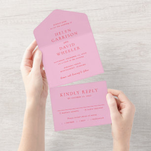 Elegante Hochzeit in Rosa und Rot All In One Einladung