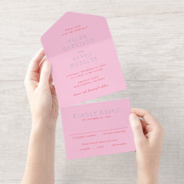 Elegante Hochzeit in Rosa und Rot All-in-One-Einladung