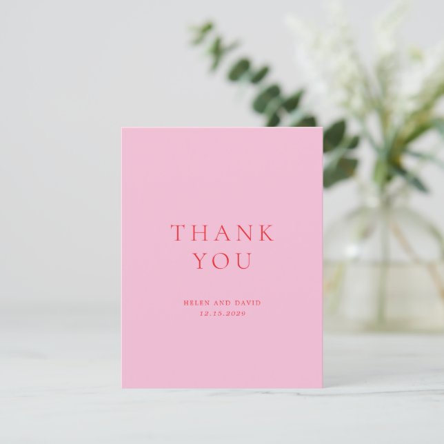 Elegante Hochzeit in Rosa und Rot Dankeskarte (Stehend Vorderseite)
