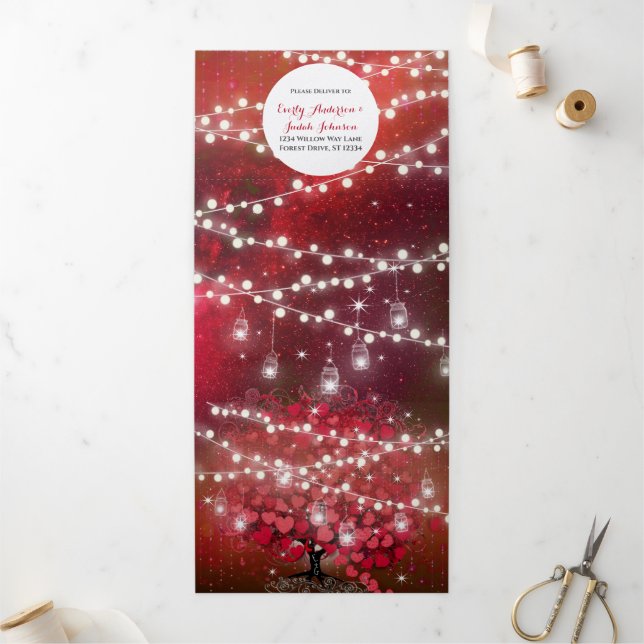 Elegante Hochzeit in Rot und Schwarz Dreifach Gefaltete Einladung (Außenbereich)