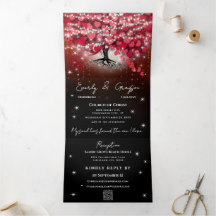 Elegante Hochzeit in Rot und Schwarz Dreifach Gefaltete Einladung