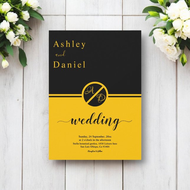 Elegante Hochzeit in Schwarz und Gold Einladung (Von Creator hochgeladen)