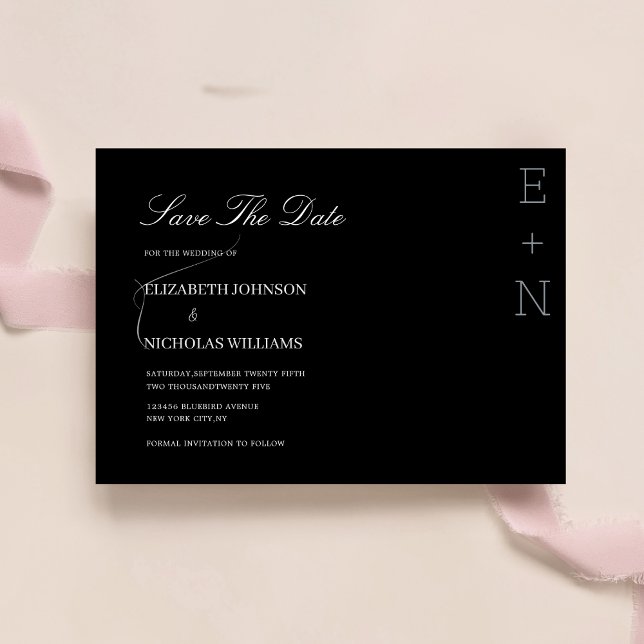 elegante Hochzeit in Schwarz-Weiß Save The Date (Von Creator hochgeladen)