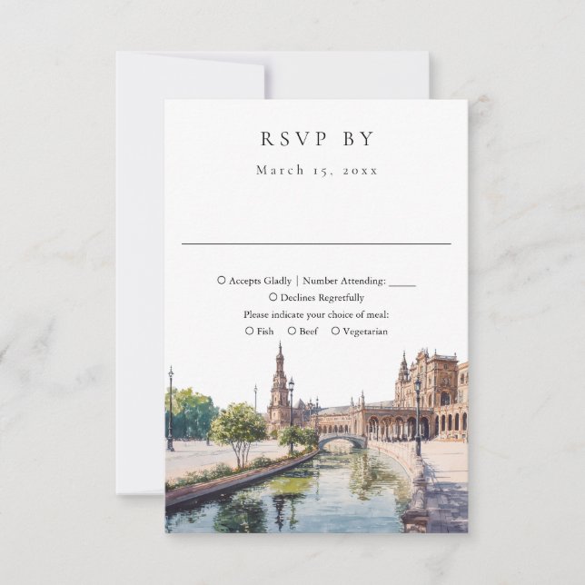 Elegante Hochzeit in Sevilla Spanien Aquarell RSVP Karte (Vorderseite)