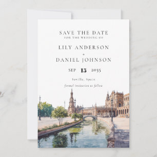 Elegante Hochzeit in Sevilla, Spanien, Aquarell Save The Date