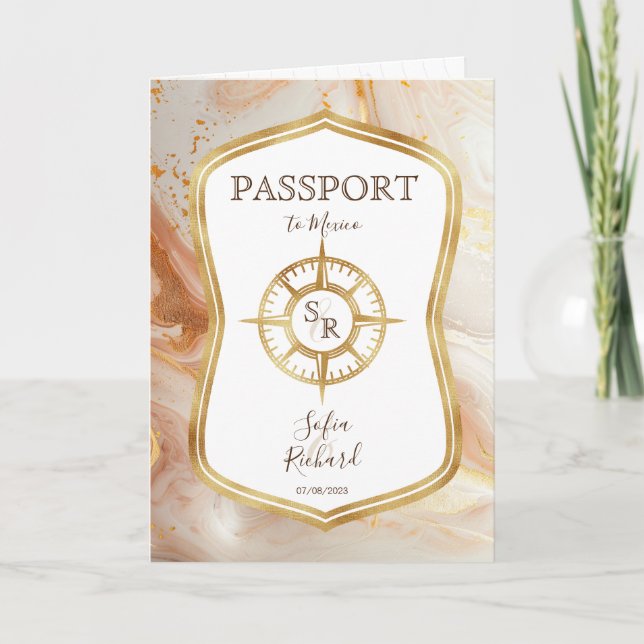 Elegante Hochzeit in Urlaubsort Passport Compass G Einladung (Vorderseite)