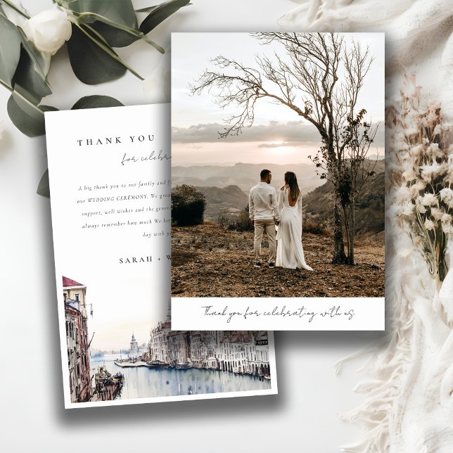 Elegante Hochzeit in Venedig - Italienische Kanäle Dankeskarte (Von Creator hochgeladen)