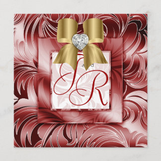 Elegante Hochzeit laden Blatt-silbernes Rot-mit Einladung