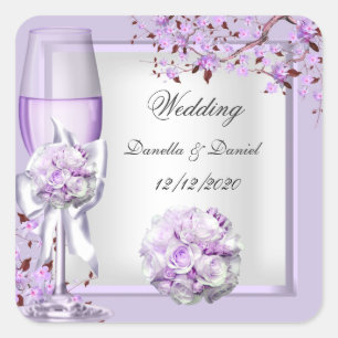 Elegante Hochzeit Lavendel Lila Flieder 4 Quadratischer Aufkleber