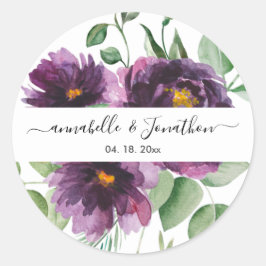 Elegante Hochzeit Lila Grüner Flora Runder Aufkleber