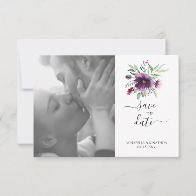 Elegante Hochzeit Lila Grüner Flora Save The Date (Vorderseite)