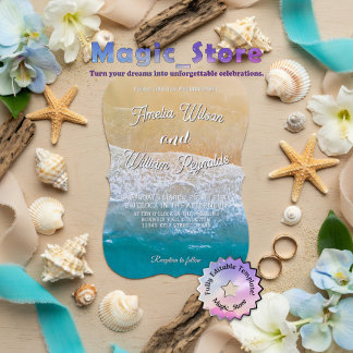 Elegante Hochzeit Meereswellen Sand Strand Einladung