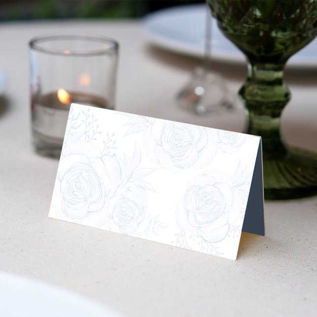 Elegante Hochzeit Minimalistisch Blue Floral Folia Platzkarte (Elegant blue floral blank place card. )